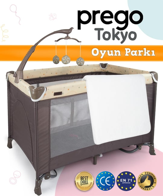 Prego Tokyo Dönenceli Oyun Parkı 70*110 Cm Bej + Yatak Hediyeli