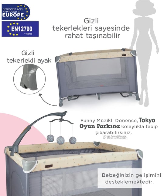 Prego Tokyo Dönenceli Oyun Parkı 70*110 Cm Gri 8047