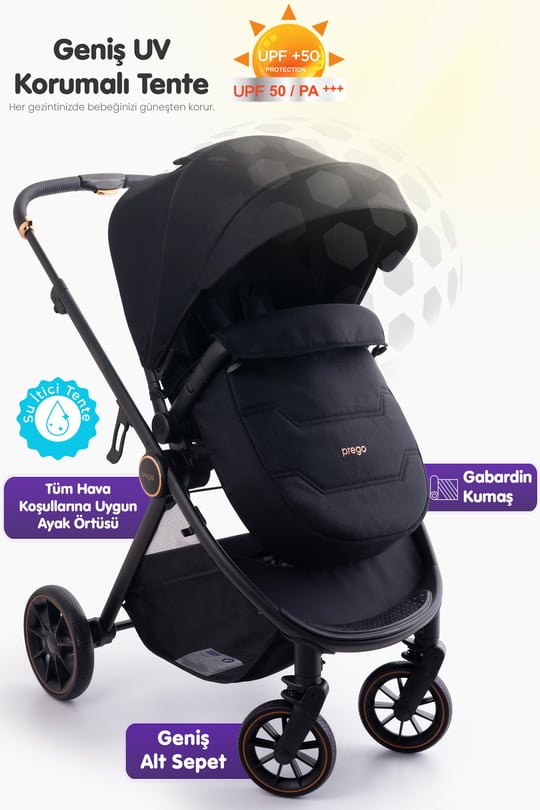 Prego Venüs Premium Çift Yönlü Bebek Arabası Siyah