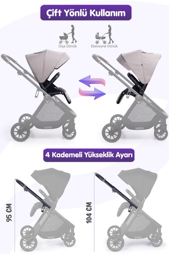 Prego Venüs Premium Çift Yönlü Bebek Arabası Bej