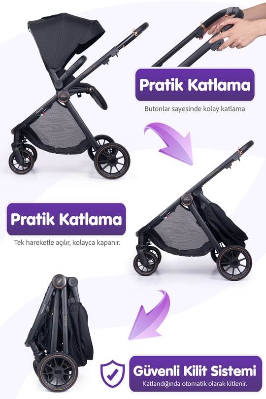 Prego Venüs Premium Çift Yönlü Bebek Arabası Siyah