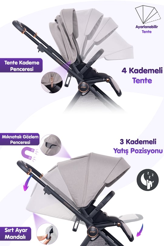 Prego Venüs Premium Çift Yönlü Bebek Arabası Bej