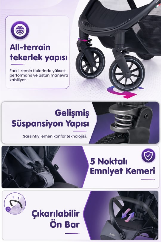 Prego Venüs Premium Çift Yönlü Bebek Arabası Gri