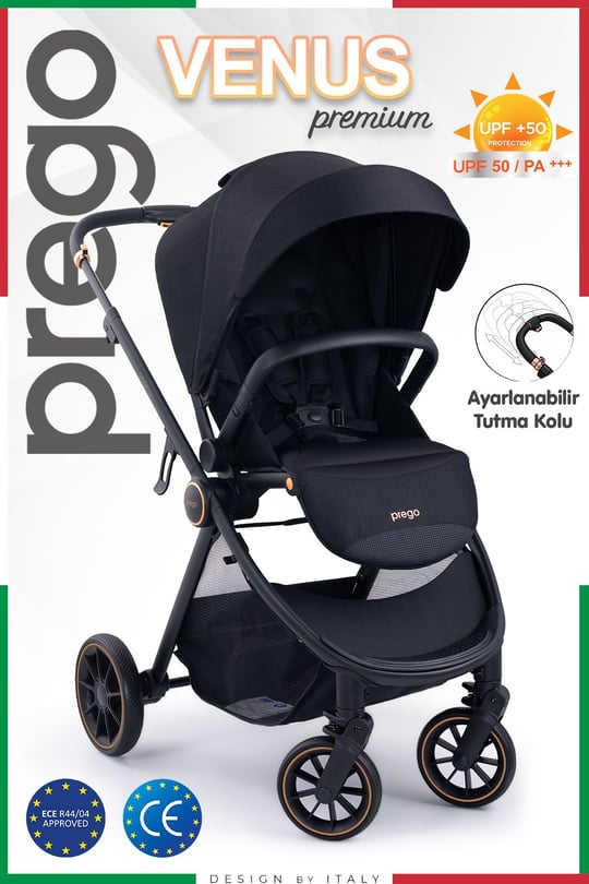 Prego Venüs Premium Çift Yönlü Bebek Arabası Siyah
