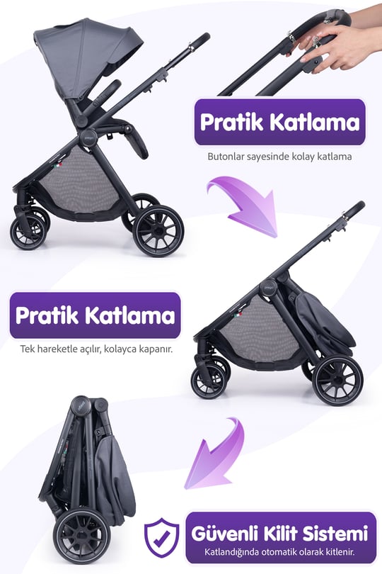 Prego Venüs Premium Çift Yönlü Bebek Arabası Gri