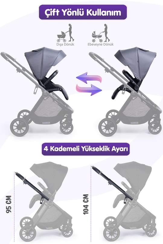 Prego Venüs Premium Çift Yönlü Bebek Arabası Gri
