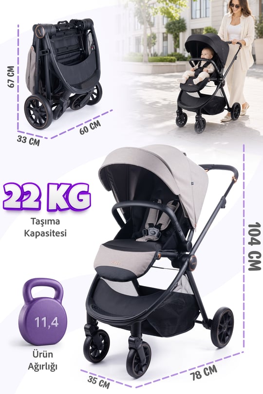 Prego Venüs Premium Çift Yönlü Bebek Arabası Bej