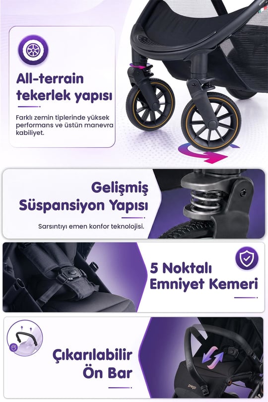 Prego Venüs Premium Travel Sistem Bebek Arabası Siyah 2029