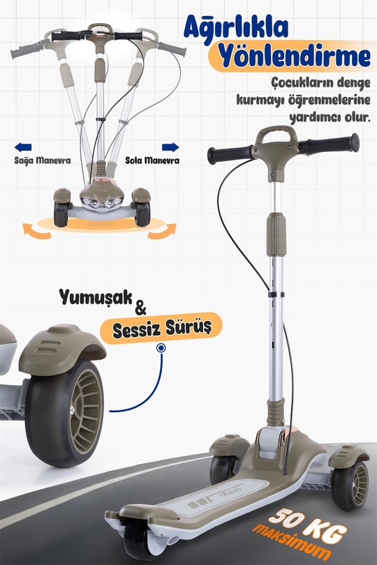 Prego Veyron Bluetoothlu Müzikli Işıklı Çocuk Scooter Yeşil K-660