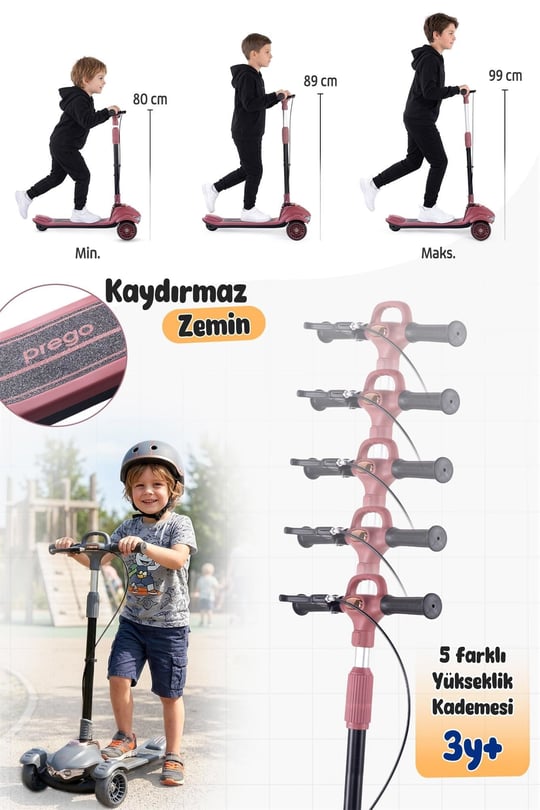 Prego Veyron Bluetoothlu Müzikli Işıklı Çocuk Scooter Kırmızı  K-660