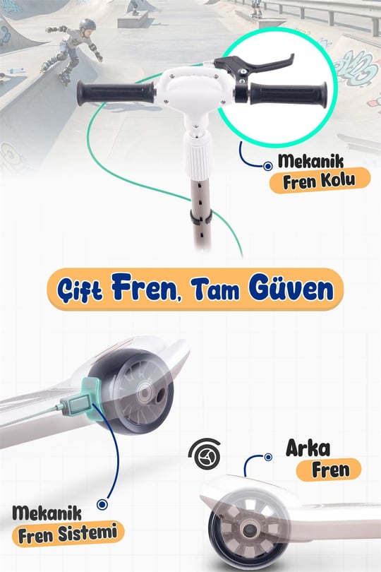Prego Veyron Bluetoothlu Müzikli Işıklı Çocuk Scooter Bej K-660
