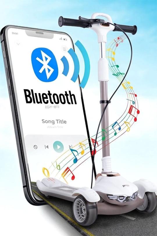 Prego Veyron Bluetoothlu Müzikli Işıklı Çocuk Scooter Bej K-660