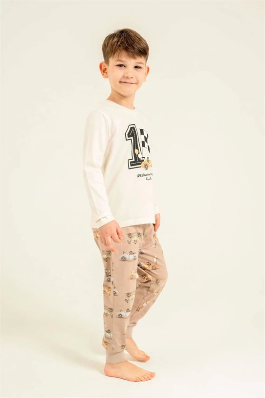 RolyPoly Erkek Çocuk Baskılı Pijama Takımı Ekru RP3875-3