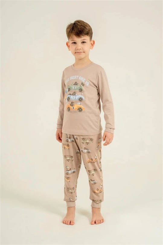 RolyPoly Erkek Çocuk Baskılı Pijama Takımı Bej RP3874-3