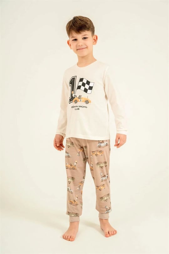 RolyPoly Erkek Çocuk Baskılı Pijama Takımı Ekru RP3875-3
