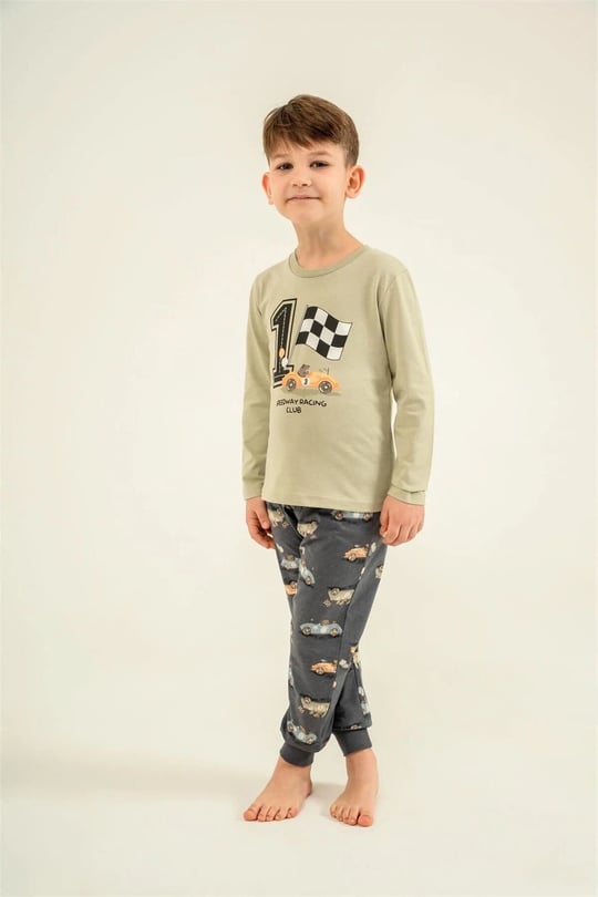 RolyPoly Erkek Çocuk Baskılı Pijama Takımı Yeşil RP3875-3