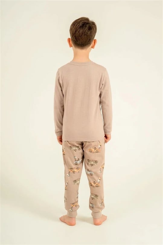 RolyPoly Erkek Çocuk Baskılı Pijama Takımı Bej RP3874-3