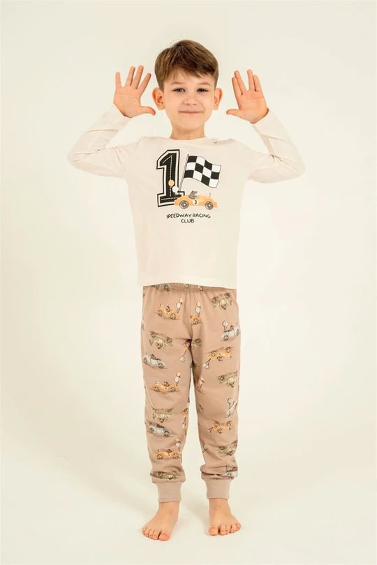RolyPoly Erkek Çocuk Baskılı Pijama Takımı Ekru RP3875-3