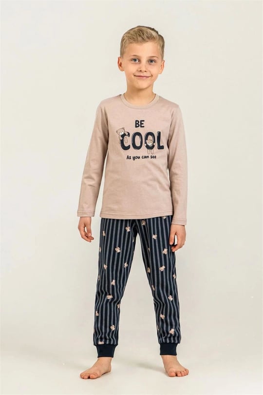 RolyPoly Erkek Çocuk Baskılı Pijama Takımı Bej RP3870-3