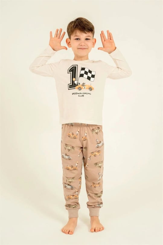 RolyPoly Erkek Çocuk Baskılı Pijama Takımı Ekru RP3875-3