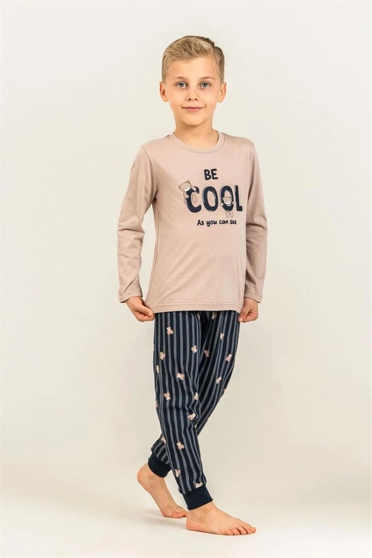 RolyPoly Erkek Çocuk Baskılı Pijama Takımı Bej RP3870-3