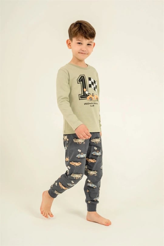 RolyPoly Erkek Çocuk Baskılı Pijama Takımı Yeşil RP3875-3