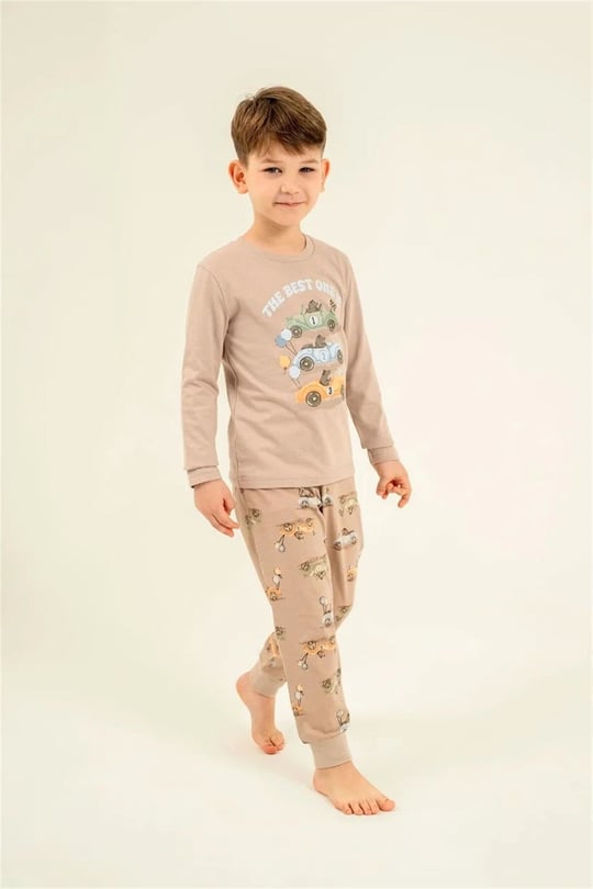 RolyPoly Erkek Çocuk Baskılı Pijama Takımı Bej RP3874-3
