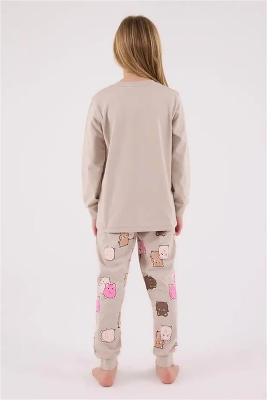 RolyPoly Kız Çocuk Baskılı Pijama Takımı Bej RP3704-2