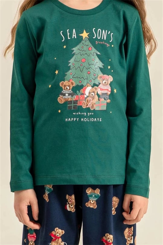 RolyPoly Kız Çocuk Baskılı Pijama Takımı Yeşil RP3918-3