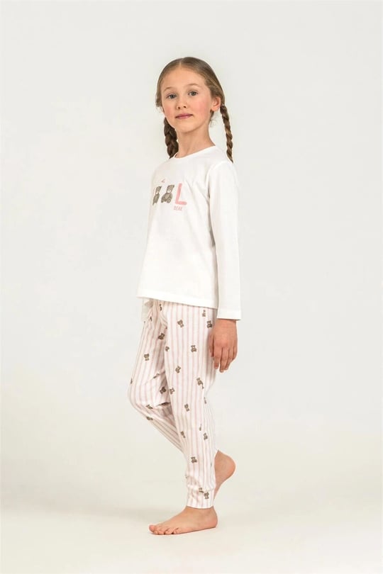 RolyPoly Kız Çocuk Baskılı Pijama Takımı Beyaz  RP3912-3