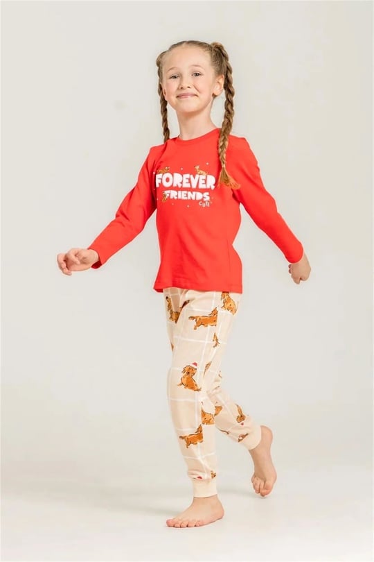 RolyPoly Kız Çocuk Baskılı Pijama Takımı Kırmızı RP3907-3