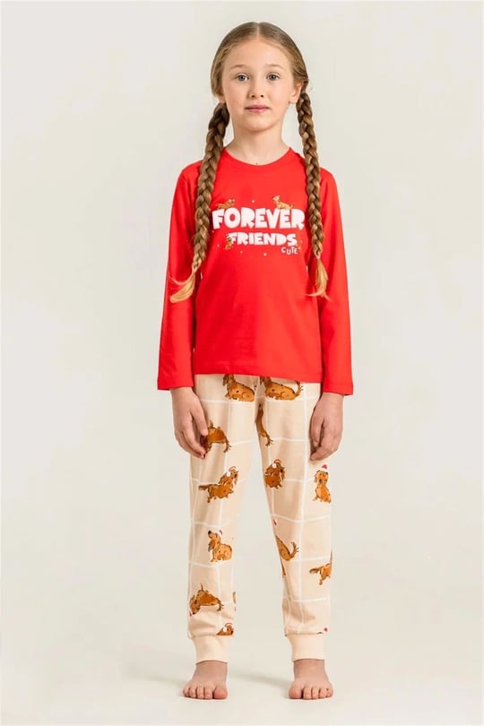 RolyPoly Kız Çocuk Baskılı Pijama Takımı Kırmızı RP3907-3