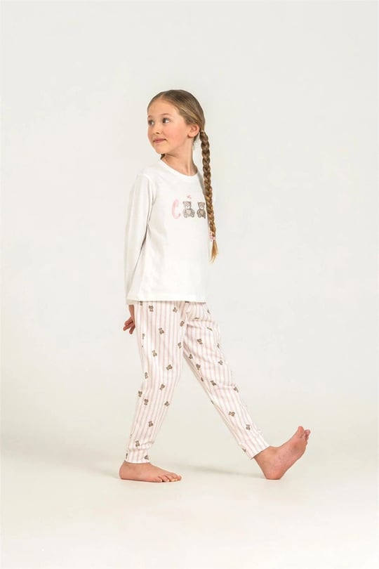 RolyPoly Kız Çocuk Baskılı Pijama Takımı Beyaz  RP3912-3