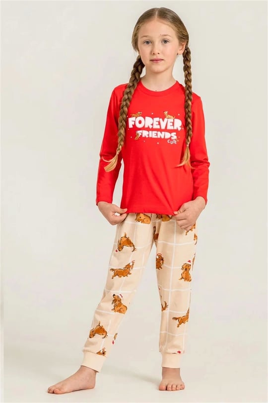 RolyPoly Kız Çocuk Baskılı Pijama Takımı Kırmızı RP3907-3