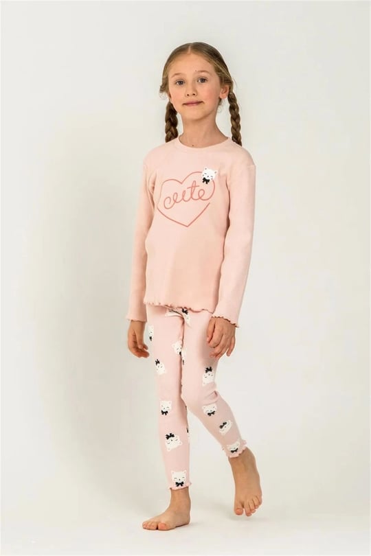 RolyPoly Kız Çocuk Baskılı Tayt Üst Takım Somon RP3900-3