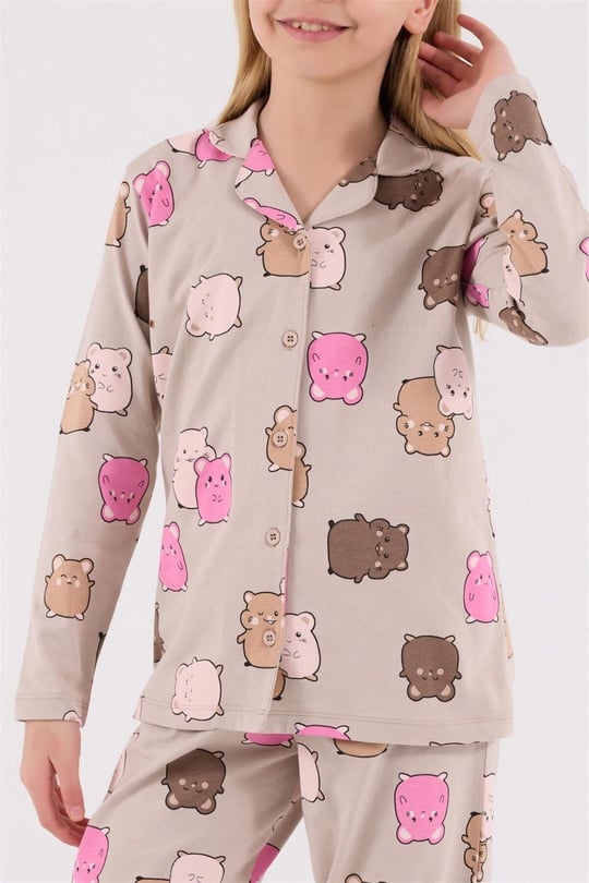 RolyPoly Kız Çocuk Pijama Takımı Bej RP3706-G