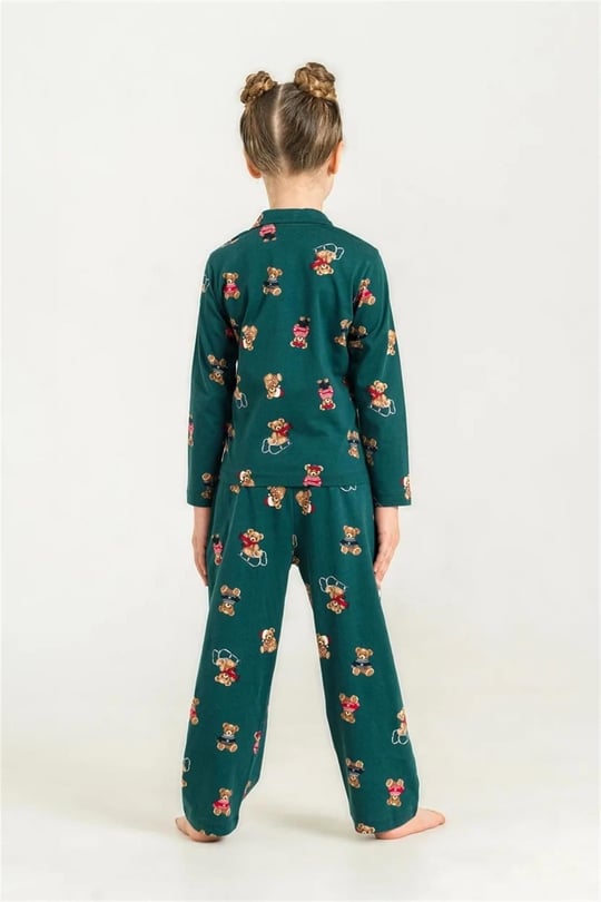 RolyPoly Kız Çocuk Winter Bear Gömlek Pijama Takımı Yeşil RP3919-3