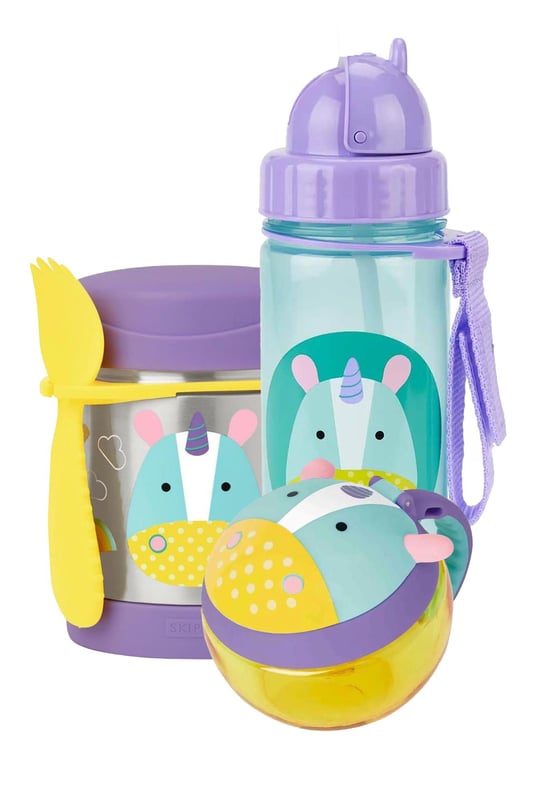Skip Hop Zoo Beslenme Seti Unicorn Pipetli Suluk - Çerez Kabı - Çelik Termos