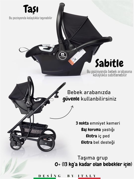 Sunny Baby 9023 İcon Travel Sistem Bebek Arabası Siyah 