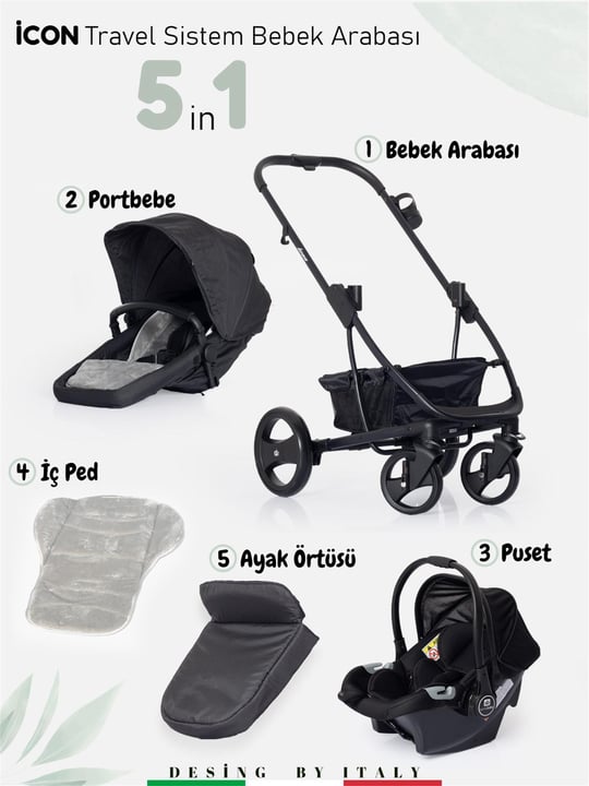 Sunny Baby 9023 İcon Travel Sistem Bebek Arabası Siyah 