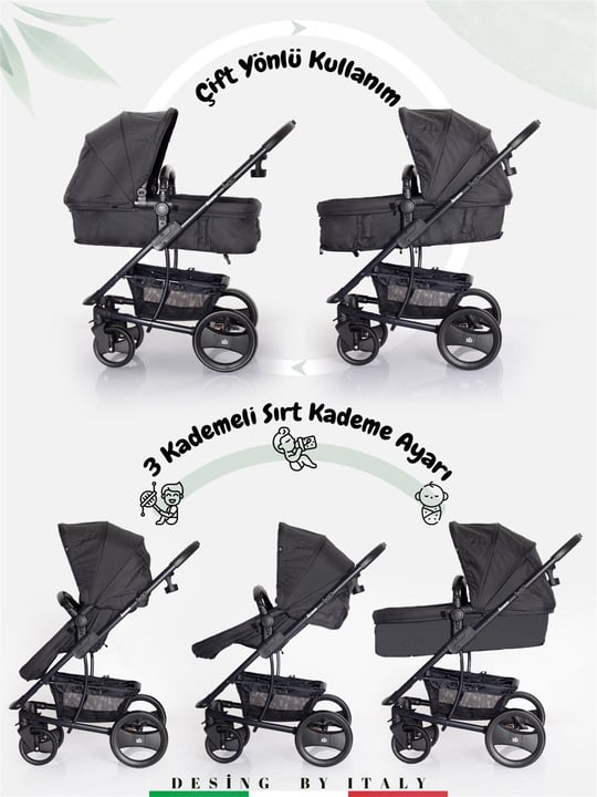 Sunny Baby 9023 İcon Travel Sistem Bebek Arabası Siyah 