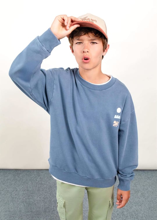 The Boston Kids Erkek Çocuk Baskılı Sweatshirt Mavi 6423