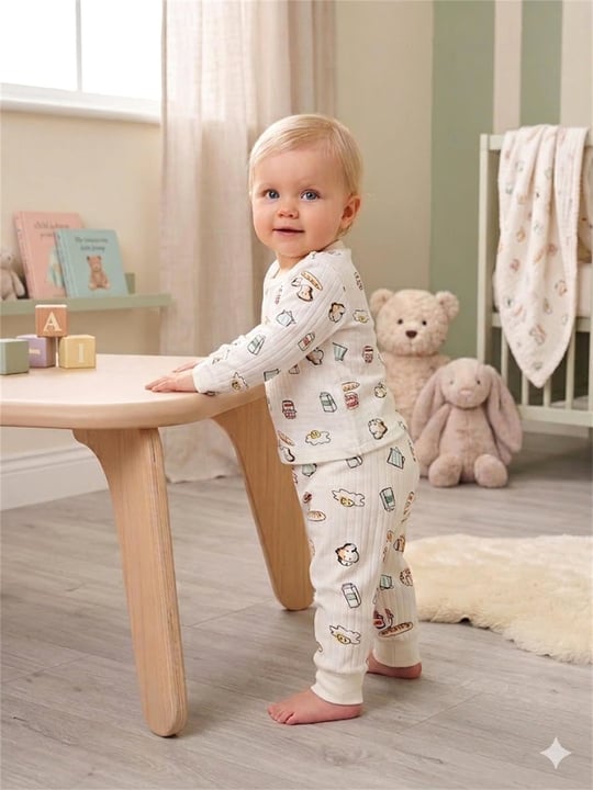 Tiffany Baby Bebek Breakfast Theme 2'li Alt Üst Takım Ekru 35012