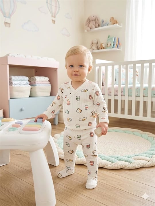 Tiffany Baby Bebek Breakfast Theme 2'li Patikli Alt Üst Takım Ekru 35022