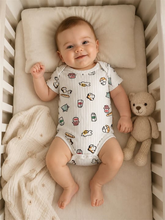 Tiffany Baby Bebek Breakfast Theme Yarım Kol Zıbın Ekru 35008