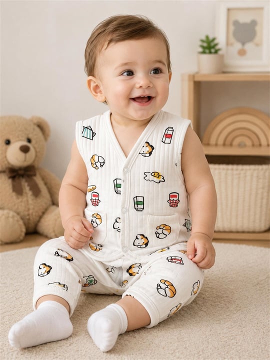 Tiffany Baby Bebek Breakfast Theme Yelek Ekru 35005