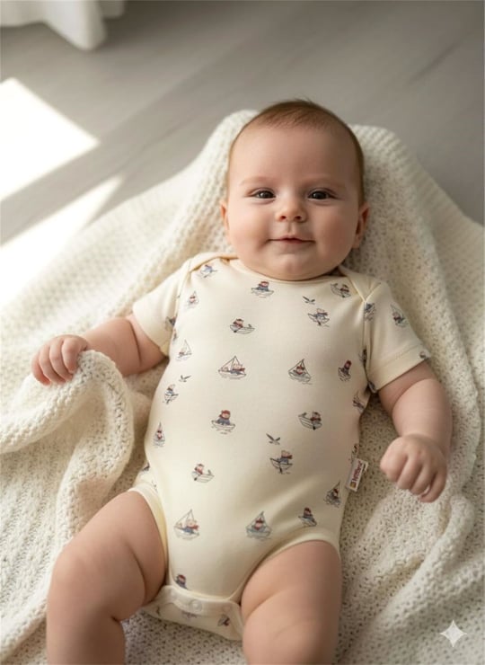 Tiffany Baby Bebek Krooboy Organik Theme Kısa Kol Zıbın Krem 14008