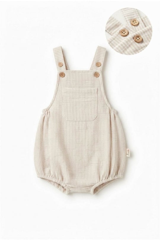 Tiffany Baby Bebek Lycra Theme Müslin Salopet Tulum Bej 26003