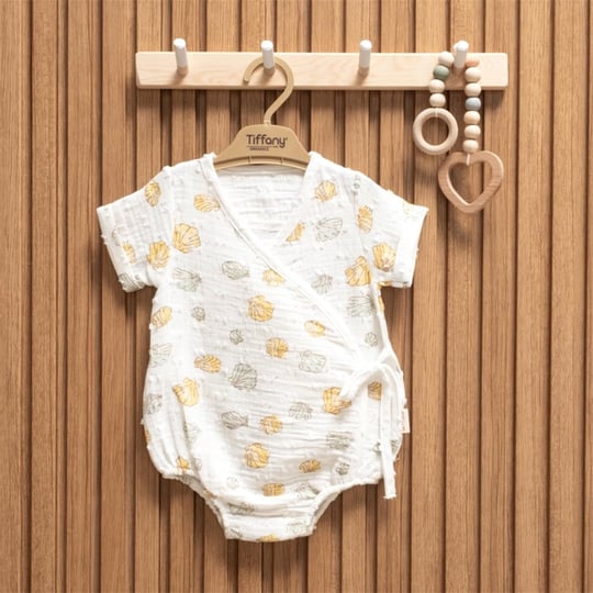 Tiffany Baby Bebek Müslin Sea Shell Theme Yarım Kol Kruvaze Badi Beyaz 62022