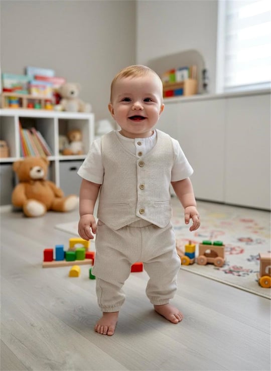 Tiffany Baby Bebek Pinstripes Theme Keten Pantolon Bej 22006